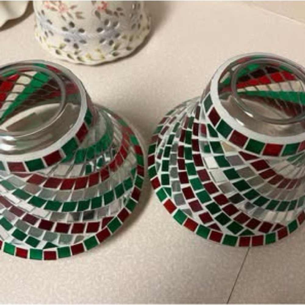 Red and Green Mosaic Glass Bowls